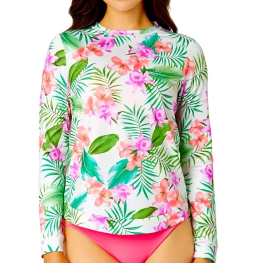 Hurley White Floral Tropical Long Sleeve Swim Coverup